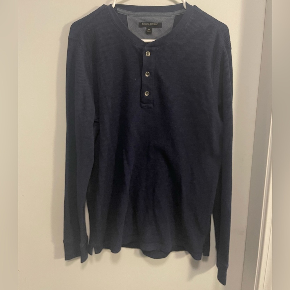 Banana Republic Blue Long Sleeve Henley Tee